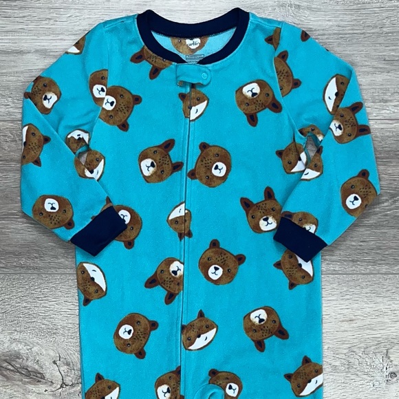 Carter’s Fleece Footed Pajama’s 4T | Bear Fleece Pjs 4T | Fox Pjs 4T Teal Blue - Picture 5 of 11